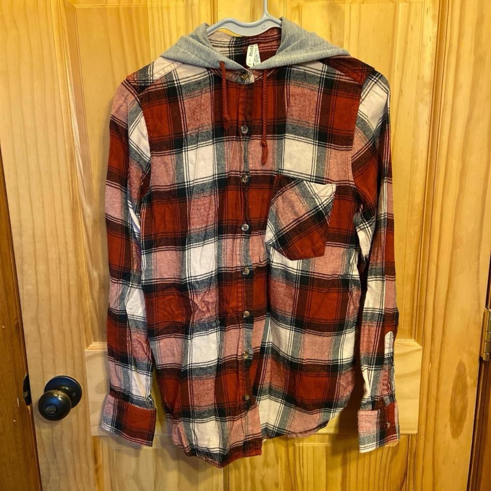 Mudd Red and Gray Plaid Button Down Shirt